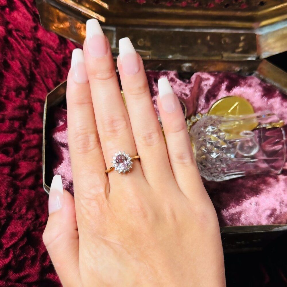 Rose De France Amethyst Ring in 10K Gold -Sz 8.25- Pink Amethyst Halo Ring -2.4g - Picture 13 of 16